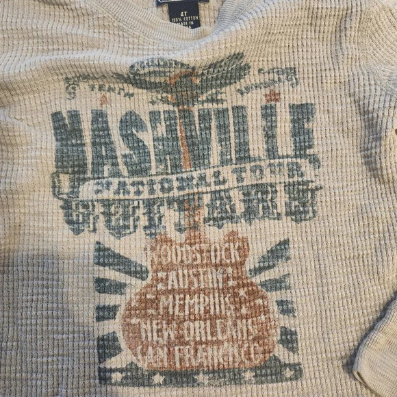 Boys Lucky brand size 4 gray waffle texture long sleeve shirt "Nashville guitar" - Picture 4 of 7